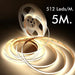 5m Self-adhesive 24V COB LED Strip 512LED/m 2700K - LED Strip