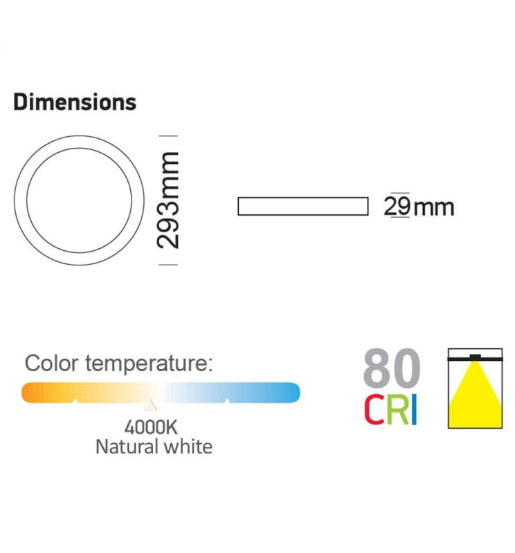 20W Surface Mounted Round LED Ceiling Light 4000K - LED ceiling lighting