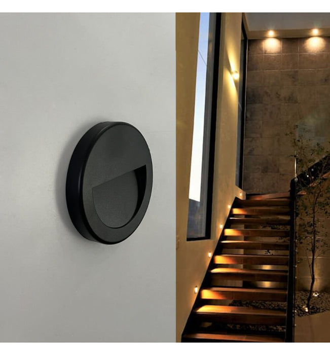 3W Circular LED Step-Wall Light BLACK IP65