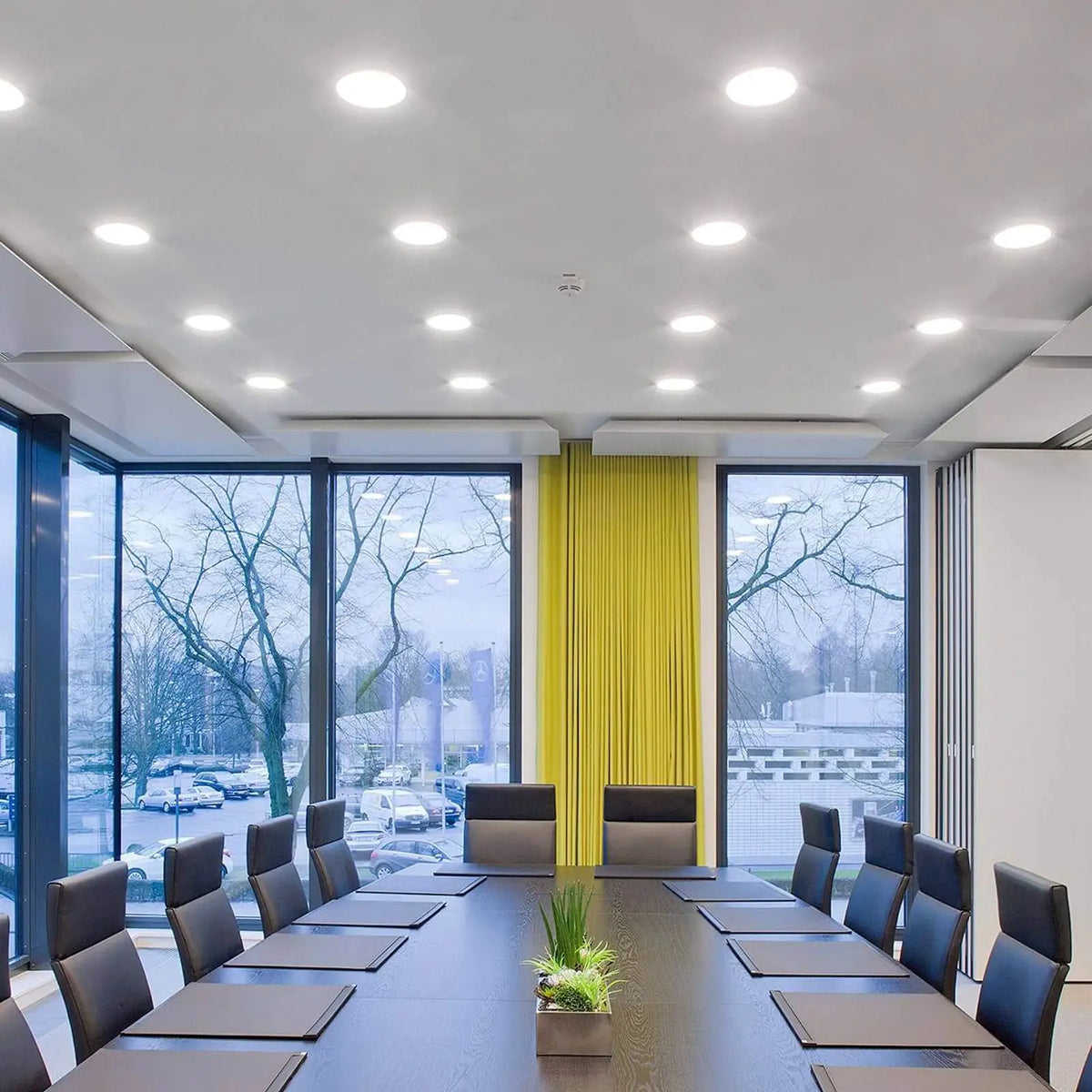 round ceiling lights in the office