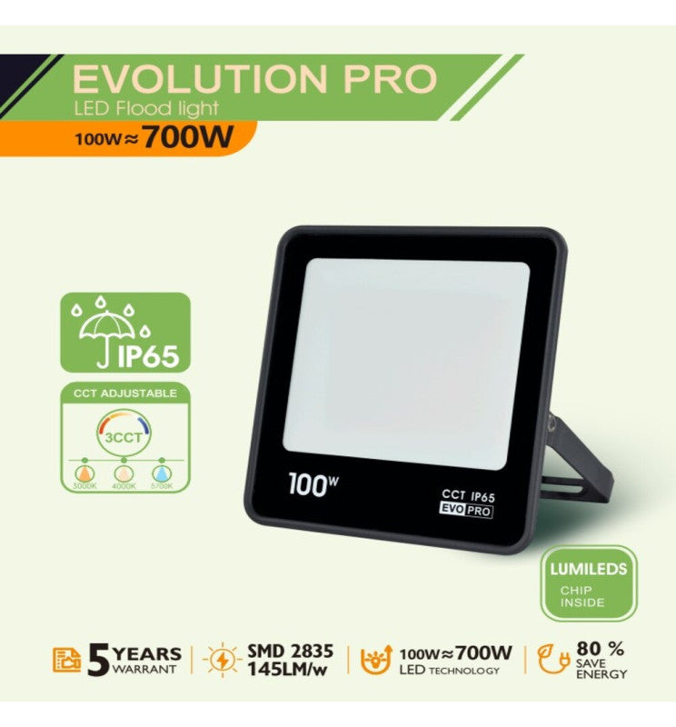100W EVO PRO LED Floodlight with LUMILEDS Chip 3 CCT - LED Floodlight
