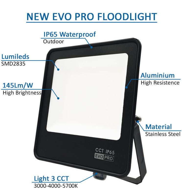 50W EVO PRO LED Floodlight with LUMILEDS Chip 3 CCT - LED Floodlight