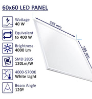 40W LED Panel 60x60cm with Flicker-free LIFUD Driver 4000K - FAST 2-4 working days - LED Panel