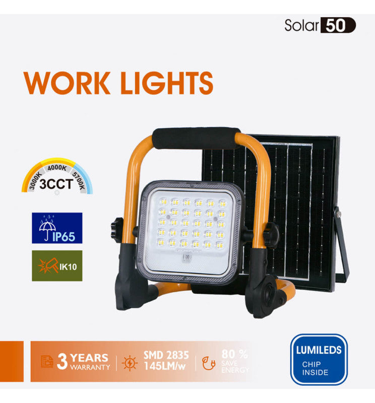 50W Portable Solar LED Floodlight - 3CCT - Lumileds Chip IP65