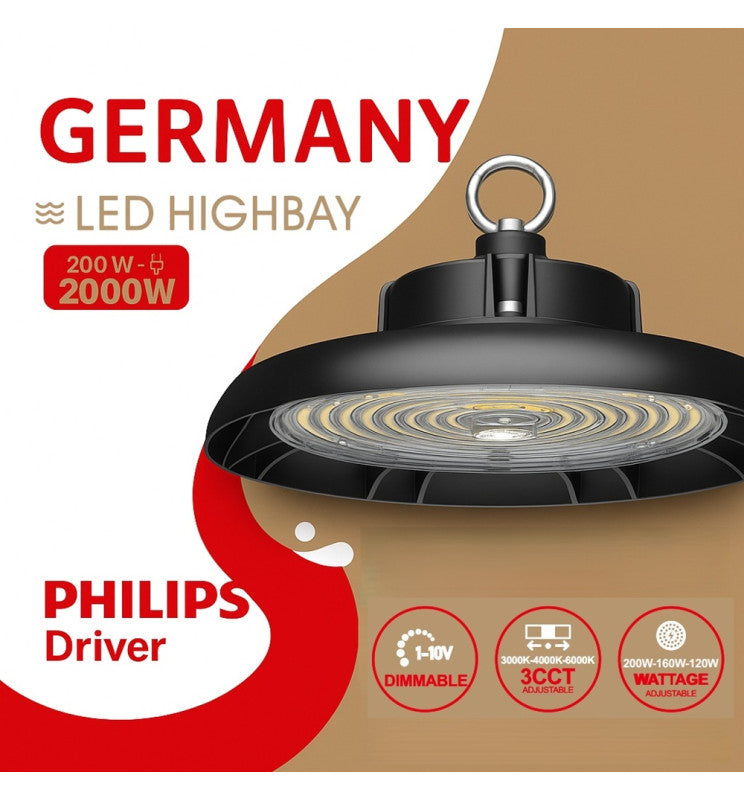 200W-160W-120W Power adjustable Dimmable Industrial LED UFO High Bay 3CCT