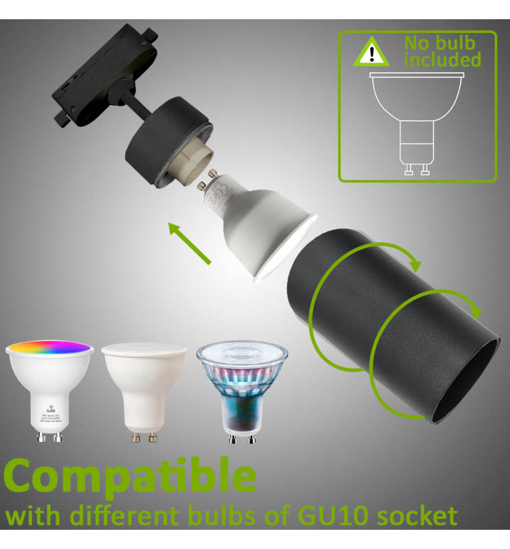 8W Dimmable Single Phase Track Light Black with GU10 LED Bulb - LED Tracking Light