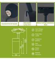 8W Dimmable Single Phase Track Light Black with GU10 LED Bulb - LED Tracking Light