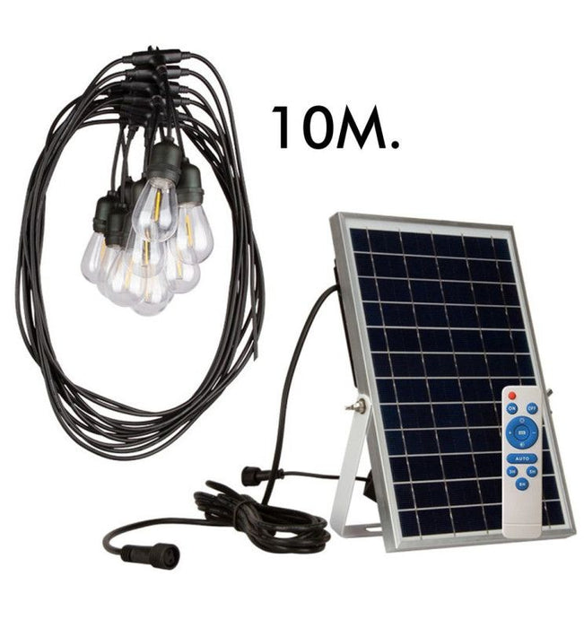 10 Meters LED Solar String Light with 10x E27 Bulbs & Remote Control