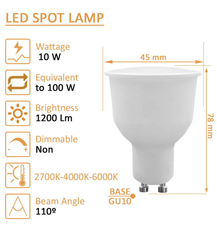 10W LED GU10 Bulb 110° 1200Lm OSRAM