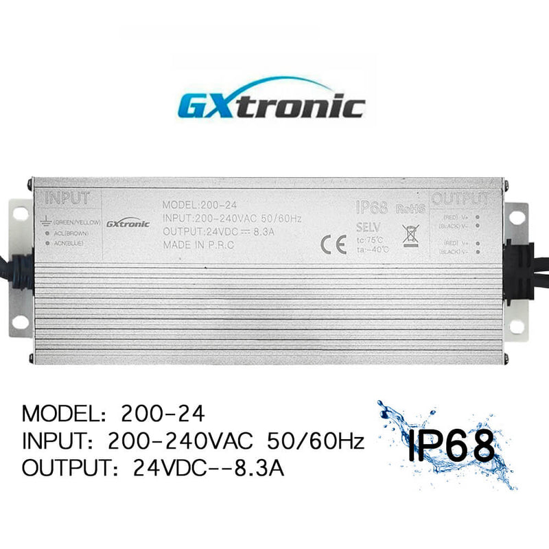 200W 24V GXtronic LED Power Supply IP68 2 Outputs