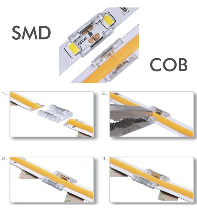 Transparent union connector for LED strips COB SMD 10mm IP20